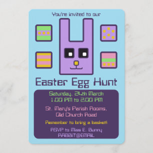 Square Bunny Easter Egg Hunt Invitation Kaart