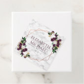 Square Burgundy Copper Geometric Marble Wedding Bedankjes Labels (In situ)