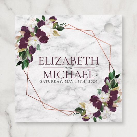 Square Burgundy Copper Geometric Marble Wedding Bedankjes Labels (Achterkant)