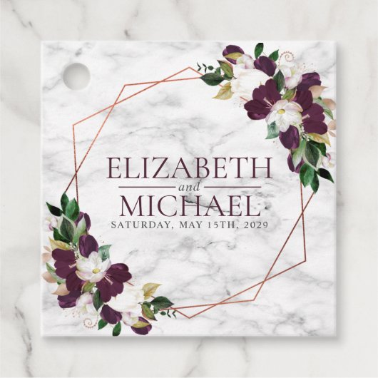 Square Burgundy Copper Geometric Marble Wedding Bedankjes Labels (Voorkant)