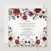 Square Burgundy Waterverf Floral Drop Invitation Kaart (Voorkant)