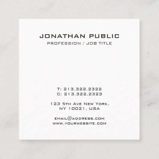 Square BusinessCards Modern Elegant Professional Vierkante Visitekaartje (Achterkant)