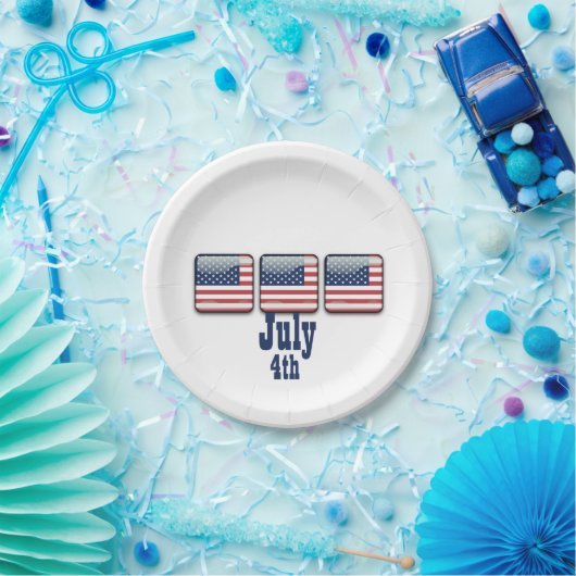 Square Button met Amerikaanse vlag, Bord op 4 juli (Feest)