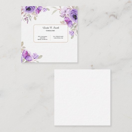 Square Calling Card-Paars Floral Contactkaartje (Voorkant / Achterkant)