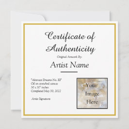 Square Certificate of Authenticity Art Foto Kaart