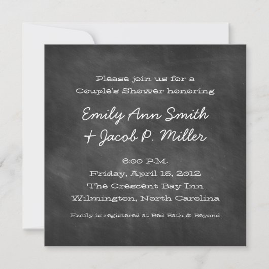 Square Chalkboard Couple's Shower Invitations Kaart (Voorkant)