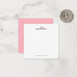 Square Chic Blush Pink met zwarte kalligrafie naam Notitiekaartje