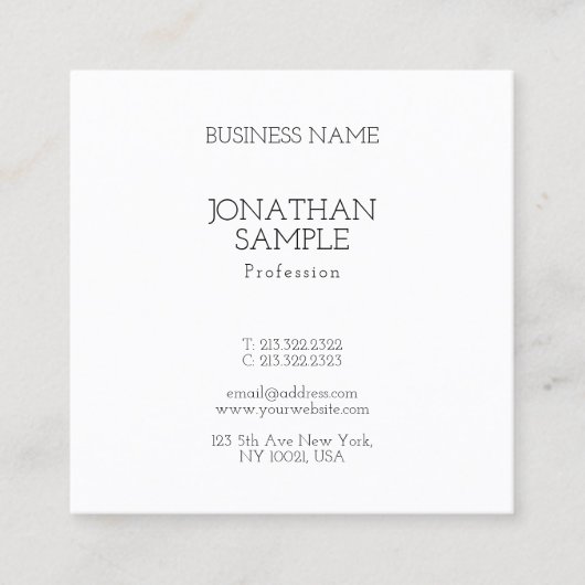 Square Classy Simple Modern Professional Trendy Vierkante Visitekaartje (Voorkant)