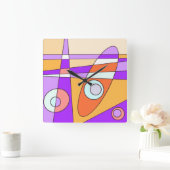 Square Clock Abstract Surfende Paarse Sinaasappel Vierkante Klok (Huis)