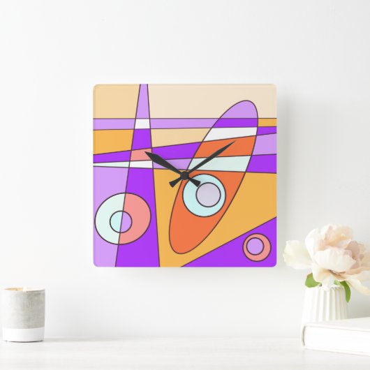 Square Clock Abstract Surfende Paarse Sinaasappel Vierkante Klok (Huis)