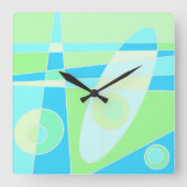 Square Clock Abstract Surfende Pastel Blue Green Vierkante Klok (Voorkant)