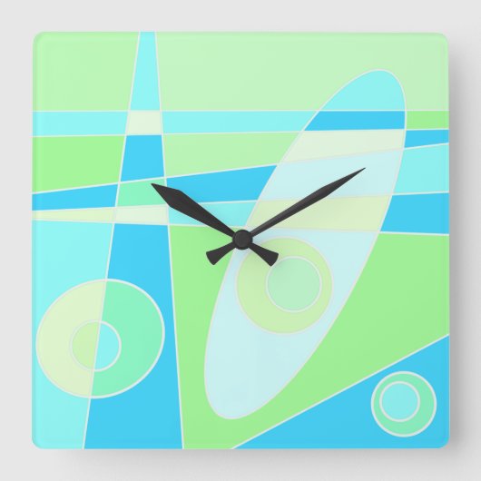 Square Clock Abstract Surfende Pastel Blue Green Vierkante Klok (Voorkant)