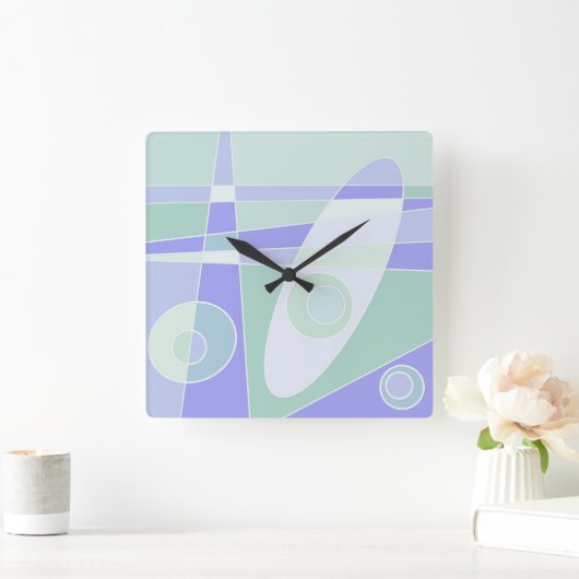 Square Clock Abstract Surfpastel Paars Green Vierkante Klok (Huis)