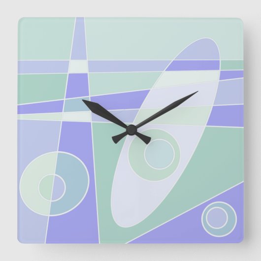 Square Clock Abstract Surfpastel Paars Green Vierkante Klok (Voorkant)