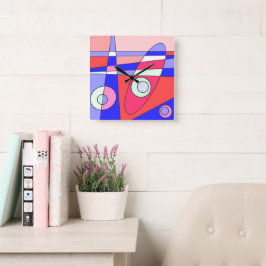 Square Clock Abstract Surfred Blue Red White Vierkante Klok