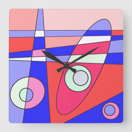 Square Clock Abstract Surfred Blue Red White Vierkante Klok (Voorkant)