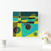 Square Clock Abstract Surfred Yellow Blue Green Vierkante Klok (Huis)