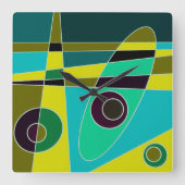 Square Clock Abstract Surfred Yellow Blue Green Vierkante Klok (Voorkant)