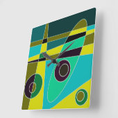 Square Clock Abstract Surfred Yellow Blue Green Vierkante Klok (Hoek)