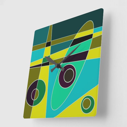 Square Clock Abstract Surfred Yellow Blue Green Vierkante Klok (Hoek)