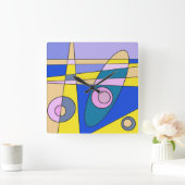 Square Clock Abstract Surfred Yellow Blue Vierkante Klok (Huis)