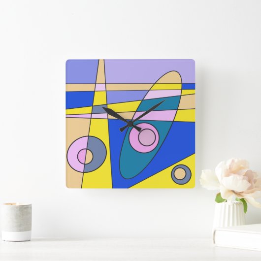Square Clock Abstract Surfred Yellow Blue Vierkante Klok (Huis)