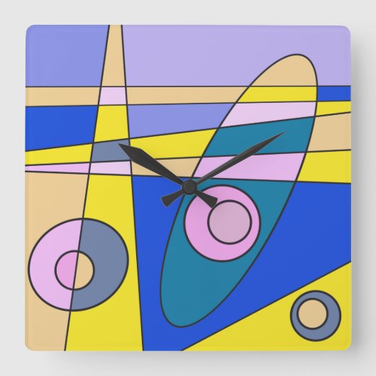Square Clock Abstract Surfred Yellow Blue Vierkante Klok (Voorkant)