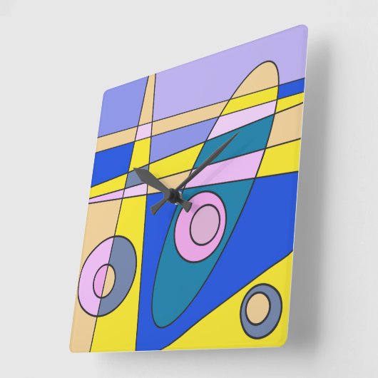 Square Clock Abstract Surfred Yellow Blue Vierkante Klok (Hoek)