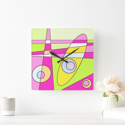 Square Clock Abstracte Surfing Bubblegum Vierkante Klok (Huis)