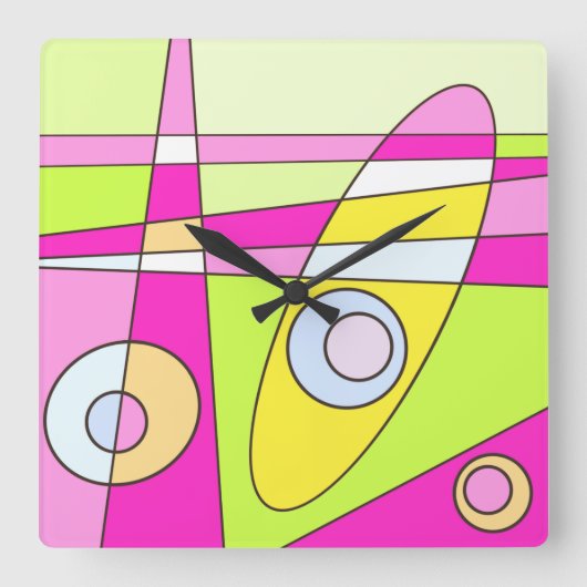Square Clock Abstracte Surfing Bubblegum Vierkante Klok (Voorkant)