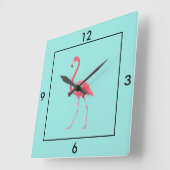 Square Clock-Flamingo Square Wall Clock Vierkante Klok (Hoek)