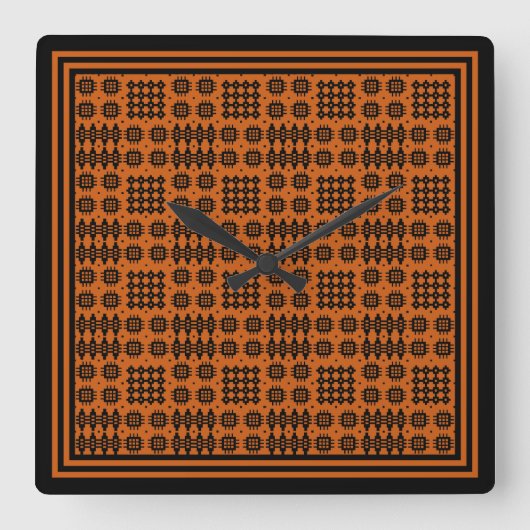 Square Clock: Welsh Tapestry Pattern: Terracotta Vierkante Klok (Voorkant)