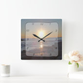 Square Clock with Ocean Sunset & Sailboat Photo Vierkante Klok (Huis)