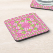 Square Coaste: Roze, Primroses, Polkas en Gingham Bier Onderzetter (Linkerzijde)