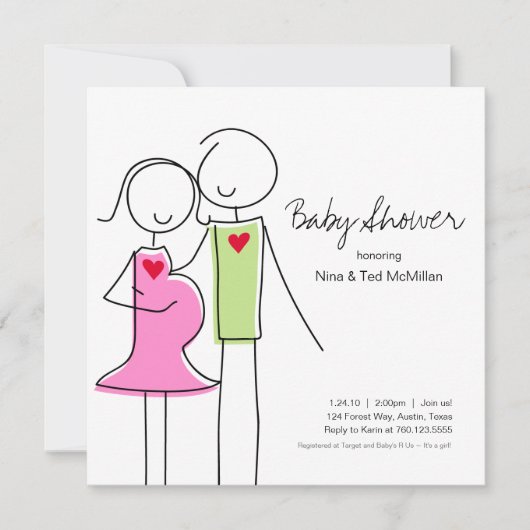 Square Coed Baby Shower Invitations, 5 x 5 Kaart (Voorkant)