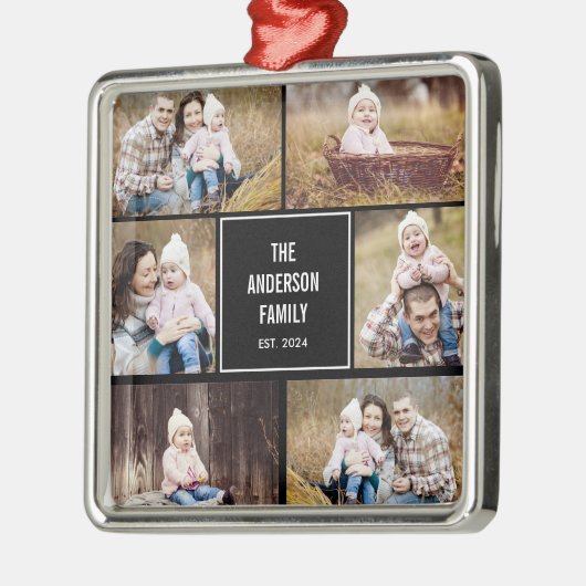 Square Collage Editable Color Photo Ornament (Links)