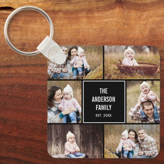 Square Collage Editable Color Photo Sleutelhanger (Voorkant)