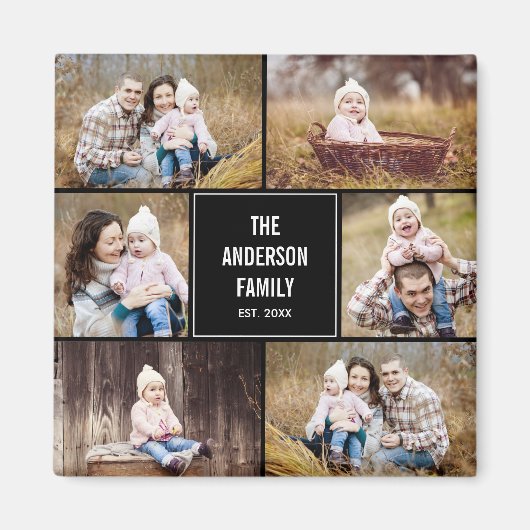 Square Collage Personalized Photo Magnet (Voorkant)