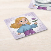 Square Comic Girl Lavender Onderzetter Set (Schuin)