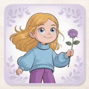 Square Comic Girl Lavender Onderzetter Set