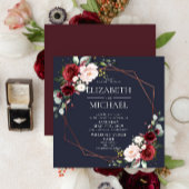 Square Copper Geometric Burgundy Blue Wedding Kaart