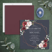 Square Copper Geometric Burgundy Blue Wedding Kaart