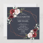 Square Copper Geometric Burgundy Blue Wedding Kaart (Voorkant)