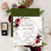 Square Copper Geometric Burgundy Marble Wedding Kaart