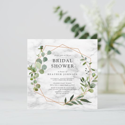 Square Copper Geometric Marble Eucalyptus Shower Kaart (Staand voorkant)