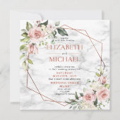 Square Copper Geometric Marble Pink Floral Wedding Kaart (Voorkant)
