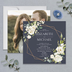 Square Copper Geometric Navy Blue Floral Foto Kaart