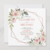 Square Copper Geometric Peach Pink Floral Wedding Kaart (Voorkant)