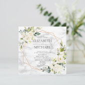 Square Copper Marble Geometric White Floral Foto Kaart (Staand voorkant)