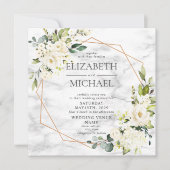 Square Copper Marble Geometric White Floral Foto Kaart (Voorkant)